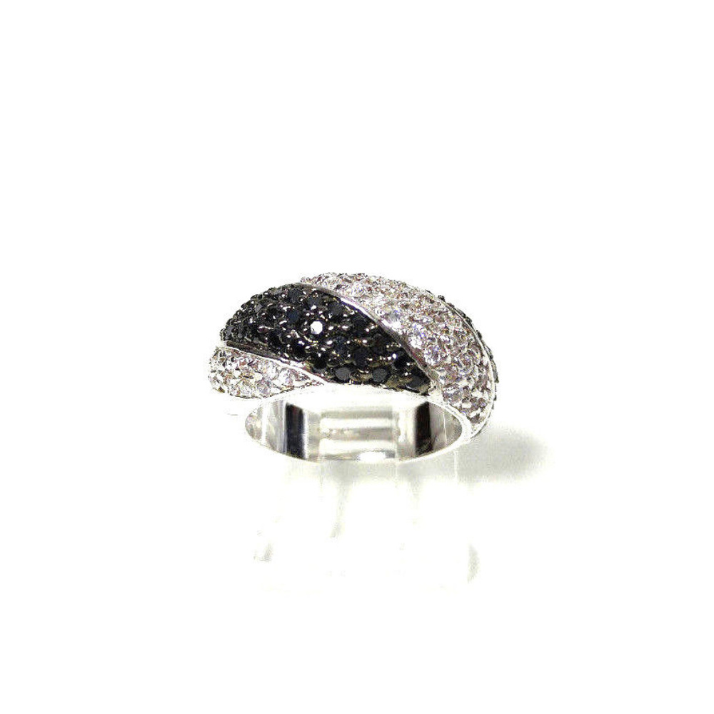 Black and Clear CZ Ring Rhodium Plated Size 5